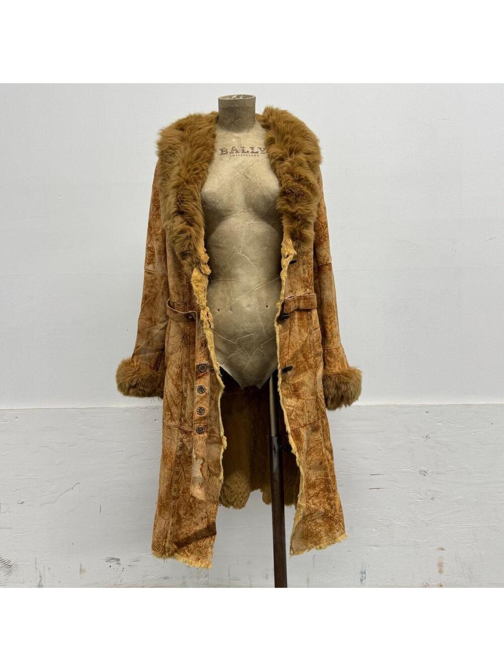 Vintage Y2K Penny Lane Suede Trench Coat w Fox Fur Collar Rabbit Lining - Picture 3 of 8